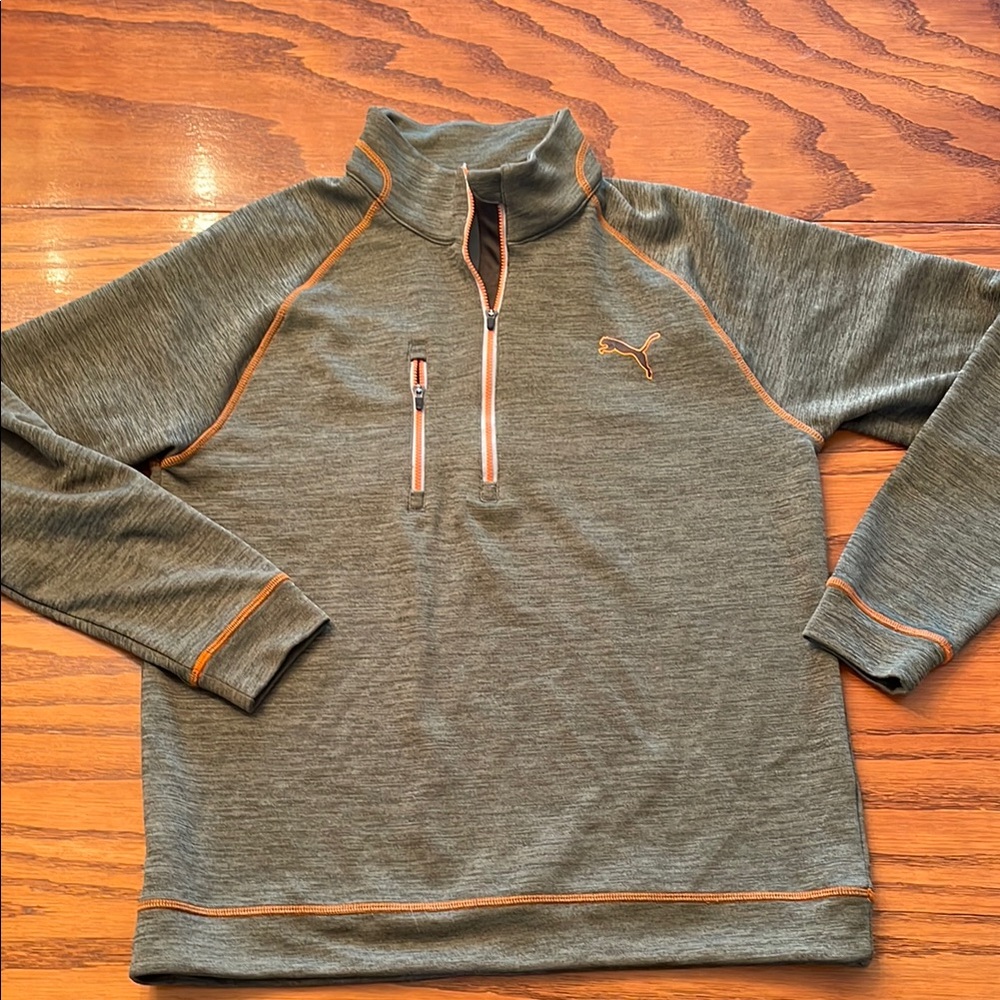 Puma PWRWARM Quarter-Zip Pullover in Green and Orange